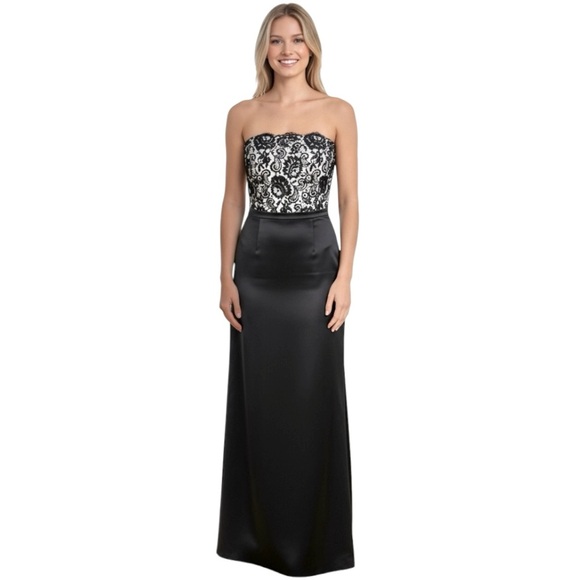 ANN TAYLOR  Strapless Black Satin & Lace Top Long Prom/Evening Gown Dress Size 6 - Picture 1 of 8